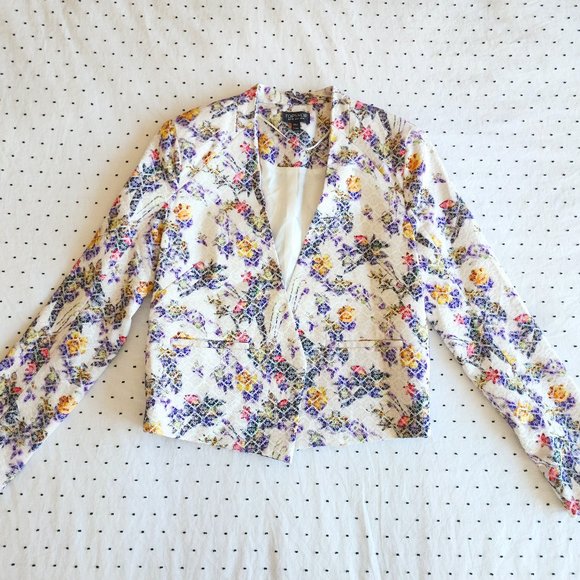 Topshop Women's Open Front Blazer with Floral Print,  Size 8 - Picture 1 of 6